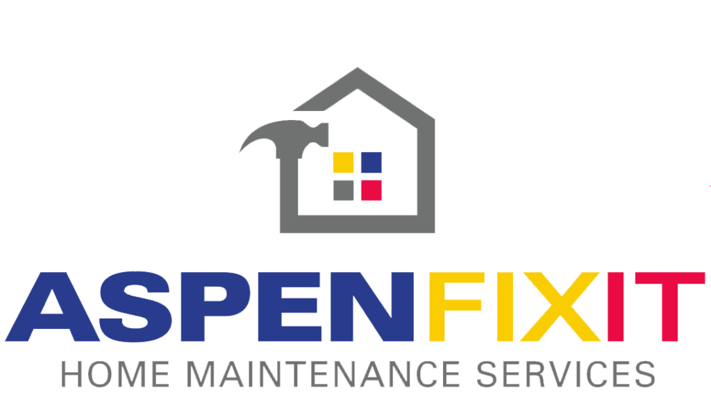 Logo of aspenfixit, a home maintenance services company, featuring a stylized house with a hammer and the company name in bold letters.