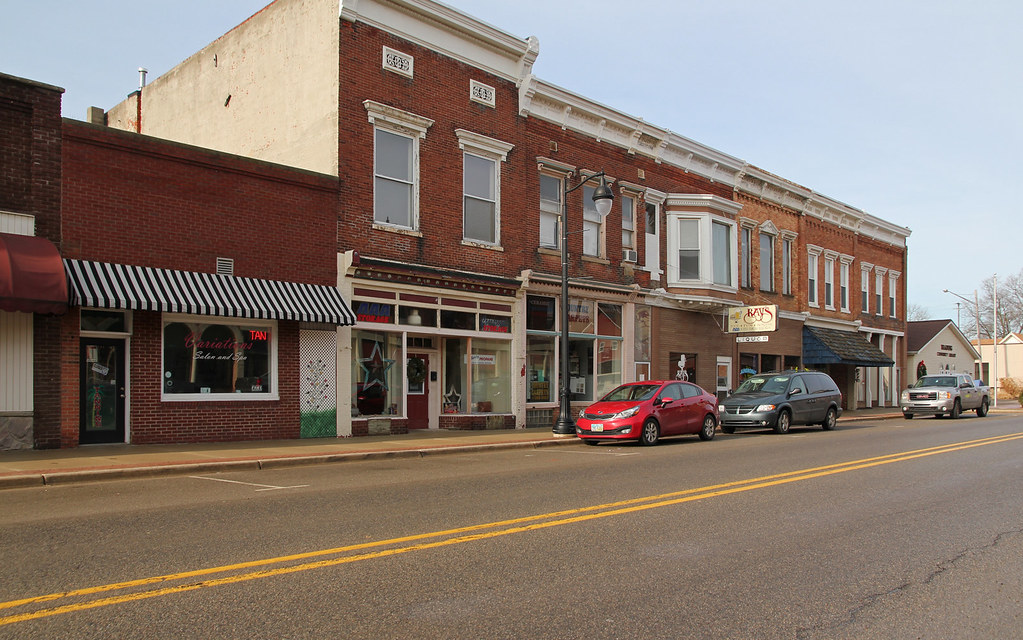 A row of small brick buildings