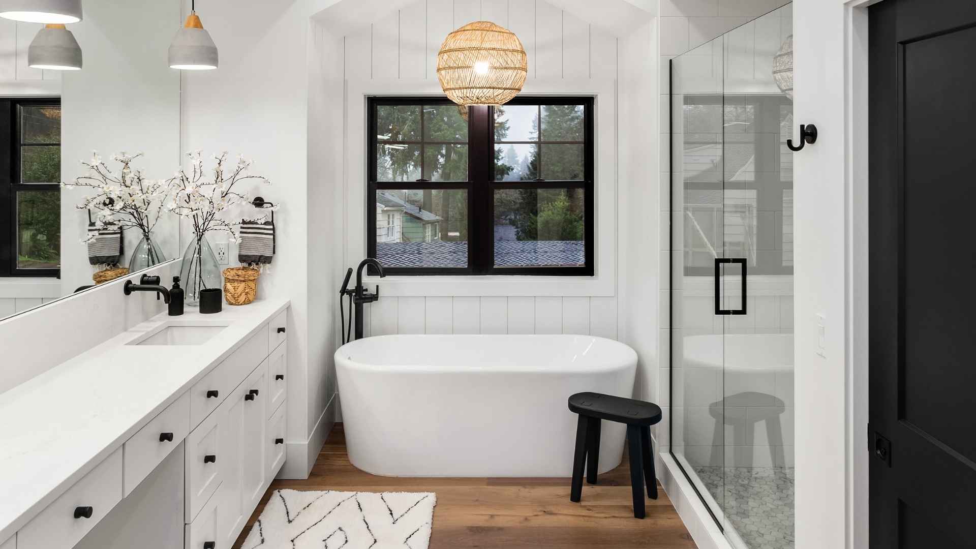 Modern bathroom with a freestanding tub