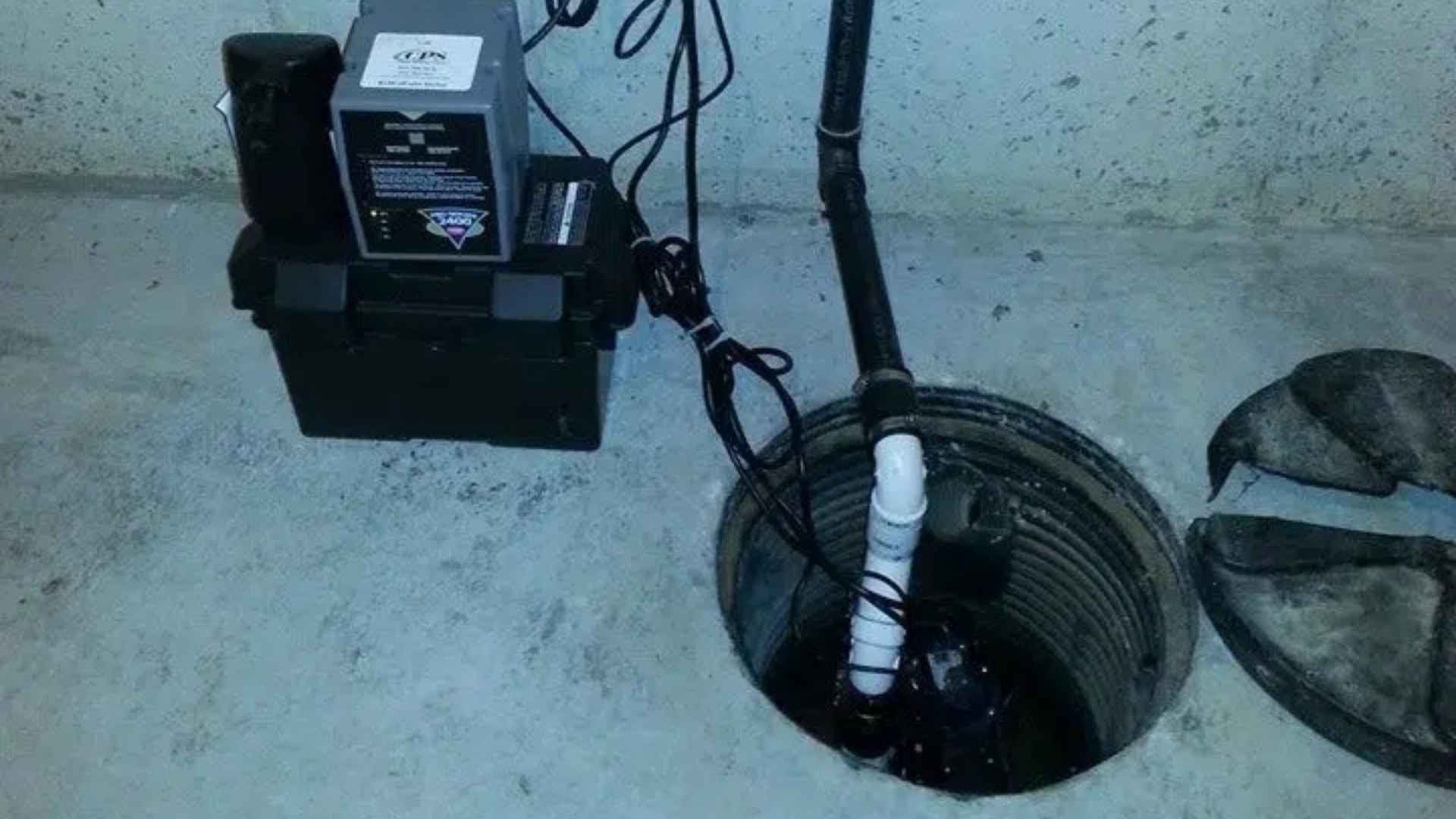 Sump pump system in a basement with battery backup