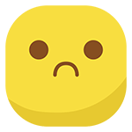 Yellow square emoji with a sad face, featuring two brown eyes and a downward curved mouth.
