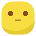 A yellow square face with rounded edges, brown eyes, and a straight-line mouth expressing a neutral emotion on a plain background.