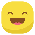 A yellow square emoji with rounded corners, showing a smiling face with closed eyes and an open mouth.