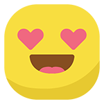 Yellow square emoji face with heart-shaped eyes and an open, smiling mouth.