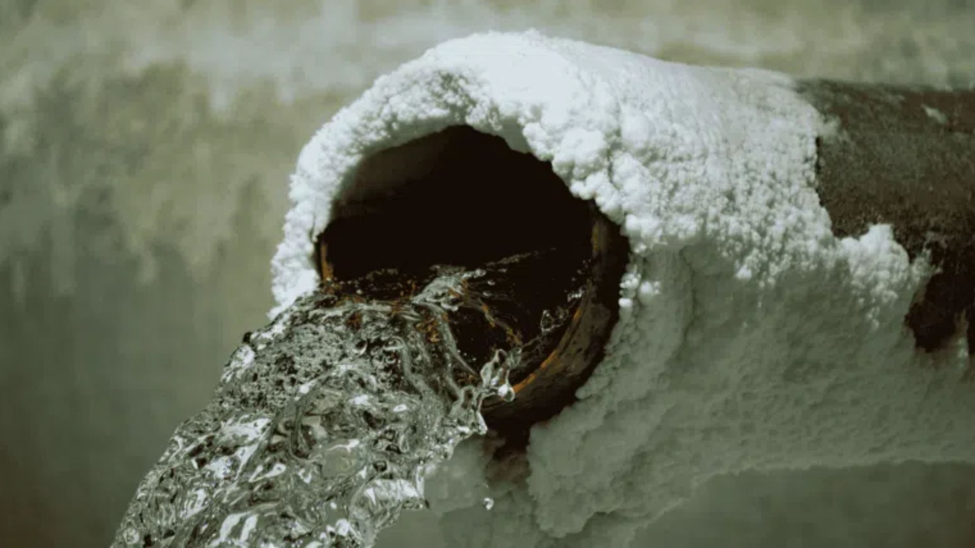 a close up of a frozen metal pipe