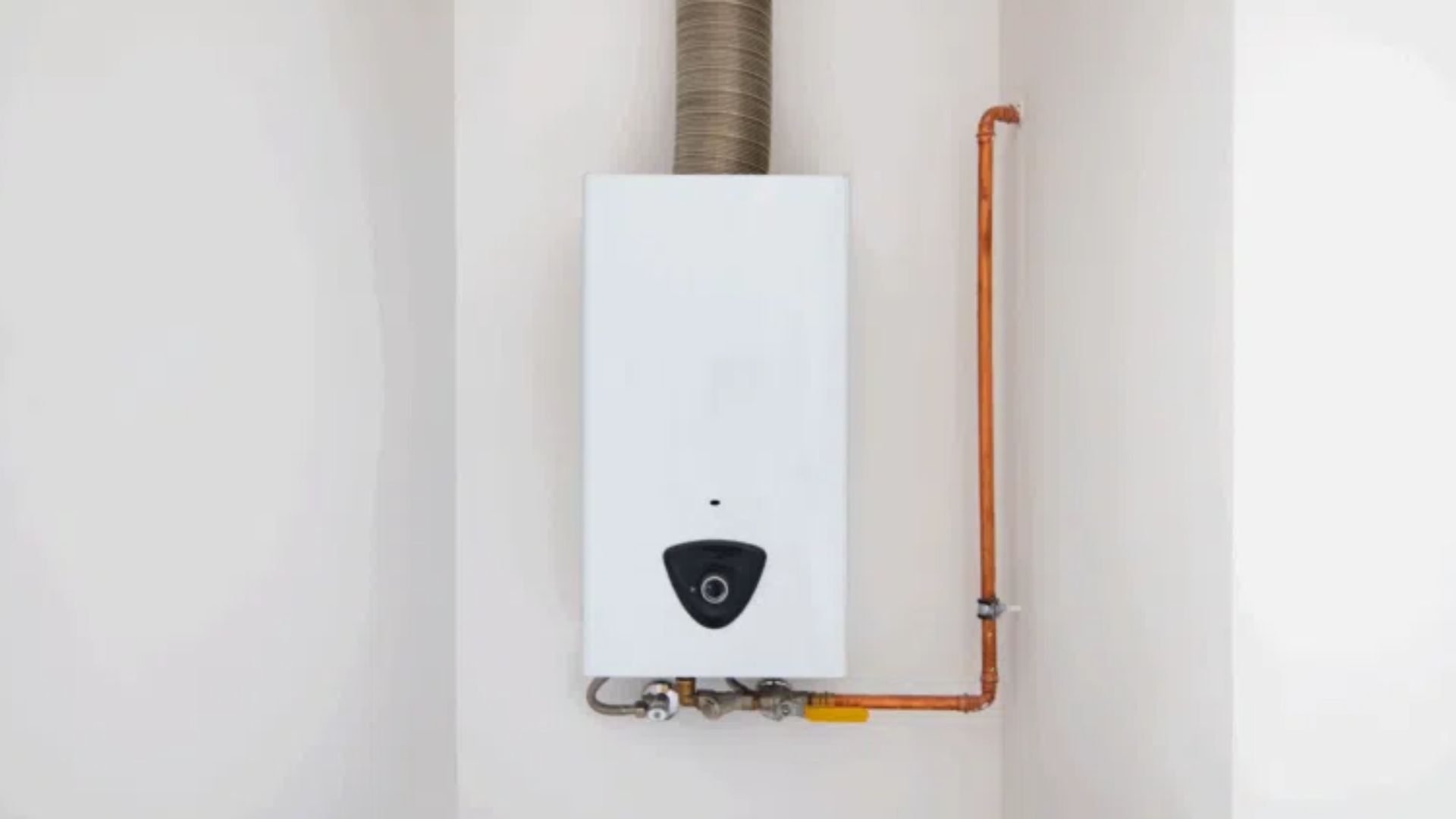 white wall mounted tankless water heater