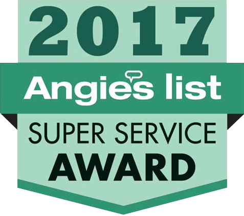 2017 Angie's List Super Service Award badge in green and white.