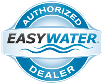 Circular badge with the words "Authorized EasyWater Dealer" and wavy blue lines below the "EasyWater" text.